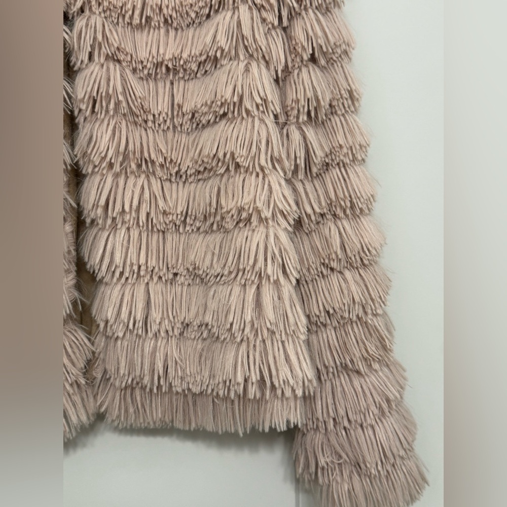 Cozy Tan Faux Fur Shaggy Cardigan Jacket Coat | Open Front | Size Small - Picture 5 of 10